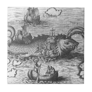 Azulejo De Cerâmica Monstro do mapa/serpente de mar