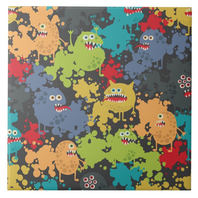 Azulejo De Cerâmica Monstros engraçados fofos (Frente)