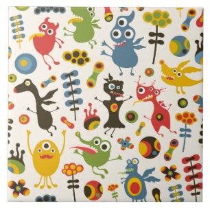 Azulejo De Cerâmica Monstros Felizes