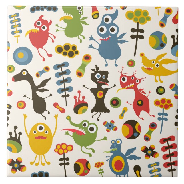 Azulejo De Cerâmica Monstros Felizes (Frente)