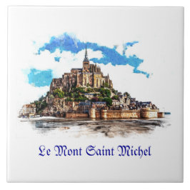 Azulejo De Cerâmica Mont Santo Michel na Normandia, França.