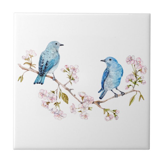 Azulejo De Cerâmica Montanha Bluebird na Seção Sakura (Frente)
