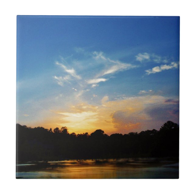Azulejo De Cerâmica Montanha lago Sunset (Frente)