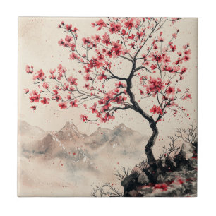 Azulejo De Cerâmica Montanha Serenidade Crimson Sakura (1)