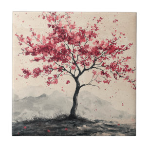 Azulejo De Cerâmica Montanha Serenidade Sakura Carmesim (2)