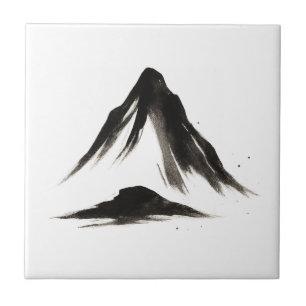 Azulejo De Cerâmica Montanha Silenciosa – Paisagem com Pincel de Tinta