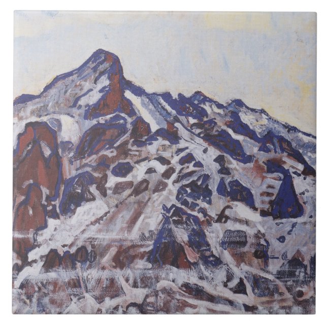 Azulejo De Cerâmica Montanha Wetterhorn (Paisagem de inverno de neve) (Frente)