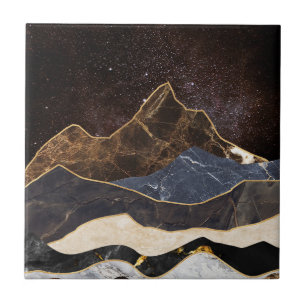 Azulejo De Cerâmica Montanhas abstrato Marble Sob Céu Estrelado