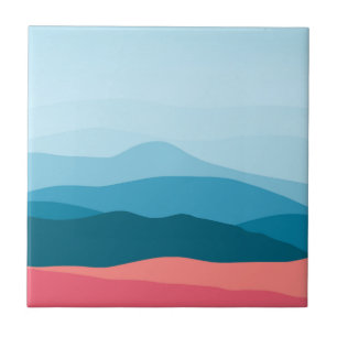 Azulejo De Cerâmica Montanhas Azuis Rosadas Pastel Abstratas Modernas