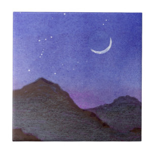 Azulejo De Cerâmica Montanhas de Órion e Lua Crescente