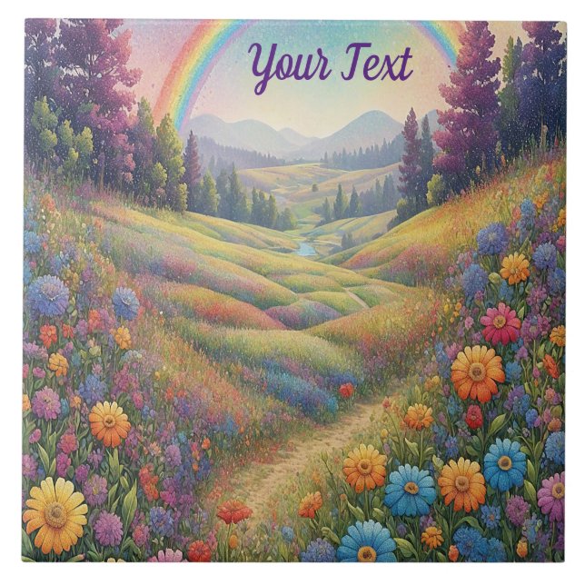 Azulejo De Cerâmica Montanhas Flores Arco-Íris (Frente)