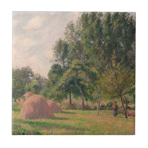 Azulejo De Cerâmica Monte de feno de Camille Pissarro , manhã, Eragn