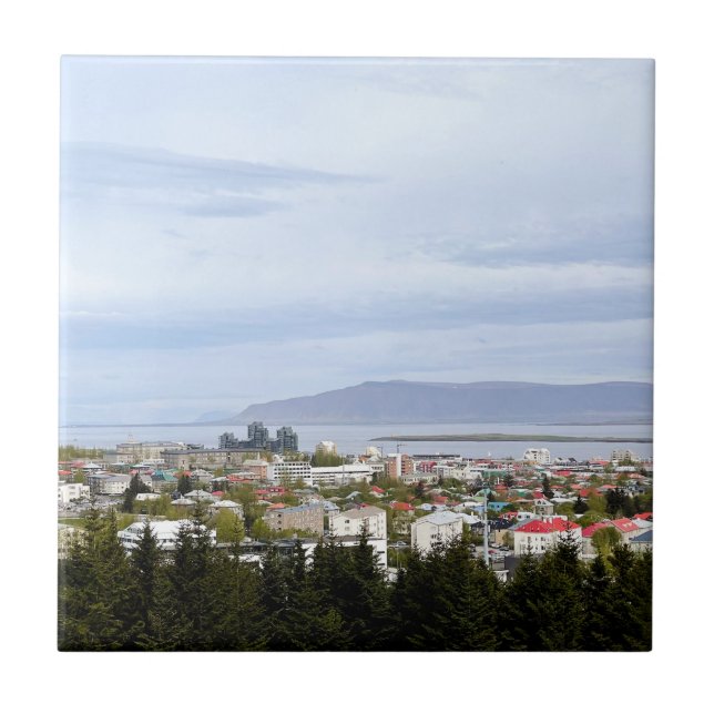 Azulejo De Cerâmica Monte Esja Reykjavik Islândia Cityscape Photo (Frente)