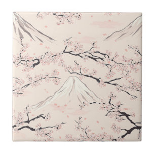 Azulejo De Cerâmica Monte Fuji com Flores de Cerejeira – Japonês (1)
