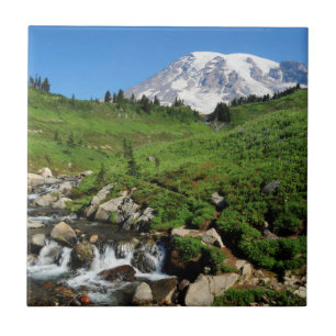 Azulejo De Cerâmica Monte Rainier, cachoeira, coberto de neve