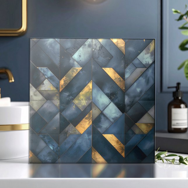 Azulejo De Cerâmica Moody Modern Mosaic Dark Blue Gold ID1185 (Criador carregado)
