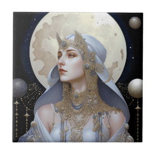 Azulejo De Cerâmica Moon Goddese Queen Fantasy Art