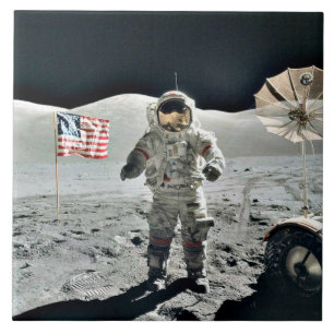 Azulejo De Cerâmica Moon Walk com bandeira americana