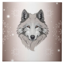 Azulejo De Cerâmica "Moonlit Majestade: Shimmering Wolf Cerâmica Azule