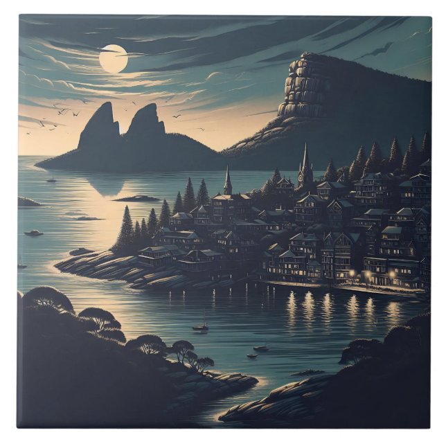 Azulejo De Cerâmica Moonlit Port (Frente)