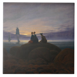 Azulejo De Cerâmica Moonrise pelo mar (por Caspar David Friedrich)