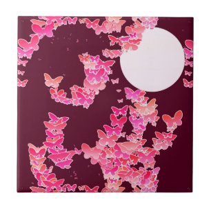 Azulejo De Cerâmica Moonscape com borboletas - rosa, Borgonha