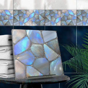 Azulejo De Cerâmica Moonstone Gem e prata- Mosaico Abstrato