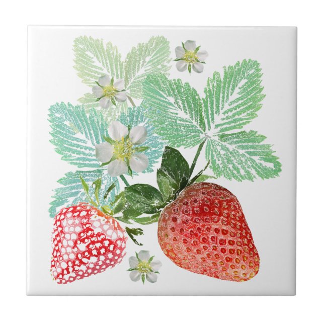 Azulejo De Cerâmica Morango, morango, vermelho, fresco, maduro, doce,  (Frente)