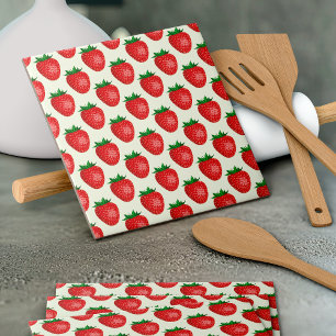 Azulejo De Cerâmica Morango, Morangos Vermelhos, Fruta, Folha