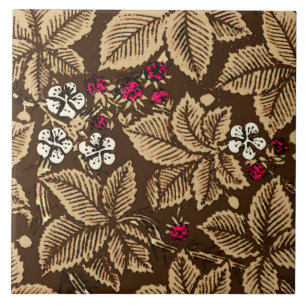 Azulejo De Cerâmica Morangos de Nouveau da arte e folhas, Brown escuro