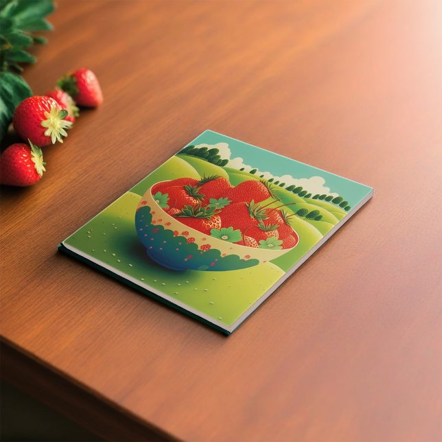 Azulejo De Cerâmica Morangos Num Prado (Criador carregado)