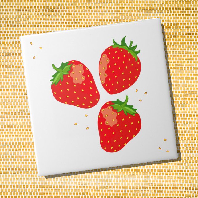 Azulejo De Cerâmica Morangos Vermelhos Modernos, Cujos (Strawberries colorful ceramic wall tile)