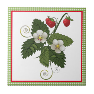Azulejo De Cerâmica Morangueiro com Decoração de Cozinha Xadrez