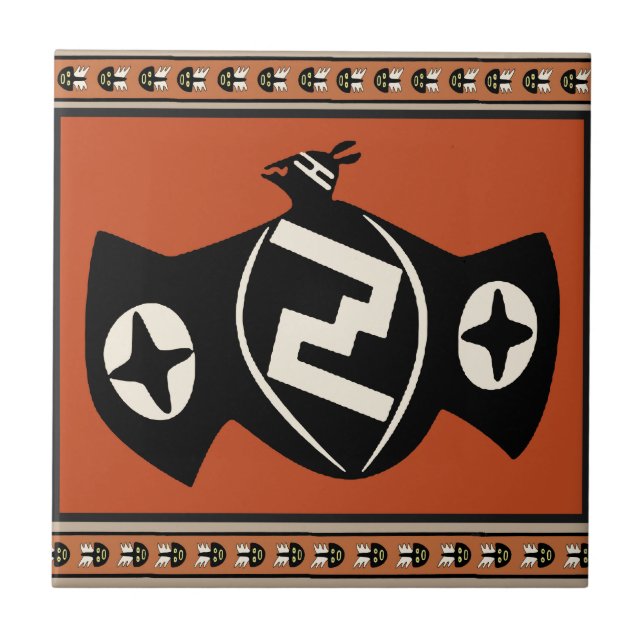 Azulejo De Cerâmica Morcego Tribal Mimbres (Frente)