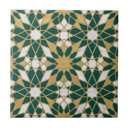 Azulejo De Cerâmica Moroccan Islamic Teal Gold Geometric Seamless Patt