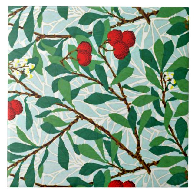Azulejo De Cerâmica Morris - Arbatus, vermelho de baga, padrão famoso (Frente)