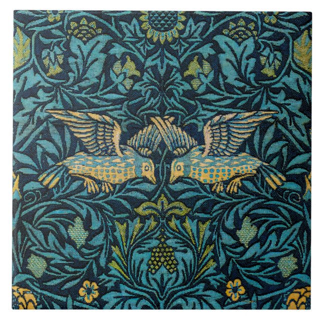 Azulejo De Cerâmica Morris - Pássaros Voadores Pássaros Padrões Florai (Frente)