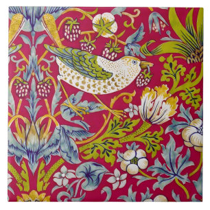 Azulejo De Cerâmica Morris Red Background Strawberry Thief Patterno