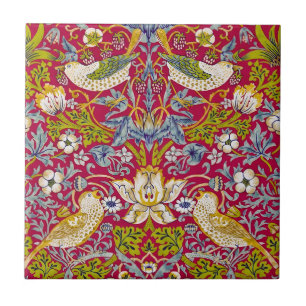 Azulejo De Cerâmica Morris Red Background Strawberry Thief Patterno