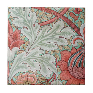 Azulejo De Cerâmica Morris Vintage Foliage & Floral Padrão Vermelho Es