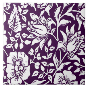 Azulejo De Cerâmica Morris Vintage Púrpura e White Floral Padrão