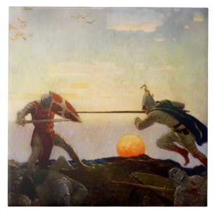 Azulejo De Cerâmica “Morte do Rei Artur e Sir Mordred” por NC Wyeth
