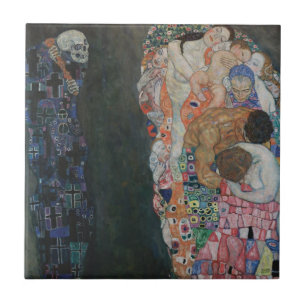 Azulejo De Cerâmica Morte e Vida por Gustav Klimt Arte Novo Antiga