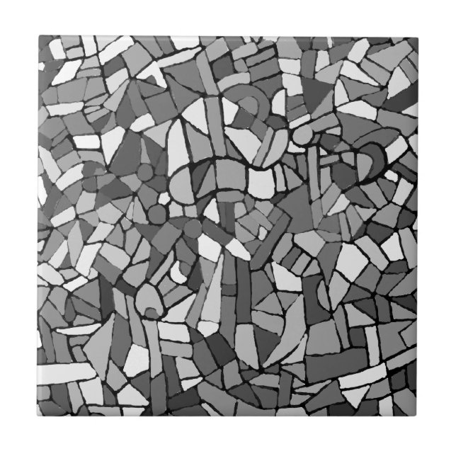 Azulejo De Cerâmica Mosaico abstrato preto e branco (Frente)