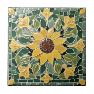 Azulejo De Cerâmica Mosaico amarelo girassol faia em verde