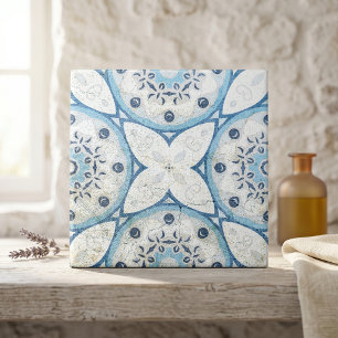 Azulejo De Cerâmica Mosaico Azul, Branco, Raspado, Rastreado, Com Olho