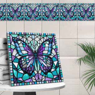 Azulejo De Cerâmica Mosaico-Borboleta - Aquamarine Ametyst