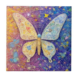 Azulejo De Cerâmica Mosaico Colorido Bonito com Borboleta Arco-Íris