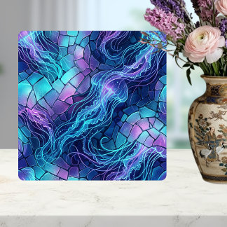 Azulejo De Cerâmica Mosaico de Água-viva Bioluinescente Azul Roxo