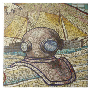 Azulejo De Cerâmica Mosaico de capacete de mergulhador antigo